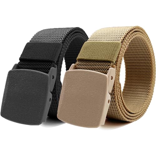 Vyxoran 2 Pack Nylon Belts for Men Military Tactical Slide Plastic Buckle Belt Adjustable No Holes Canvas Web Belt Outdoor