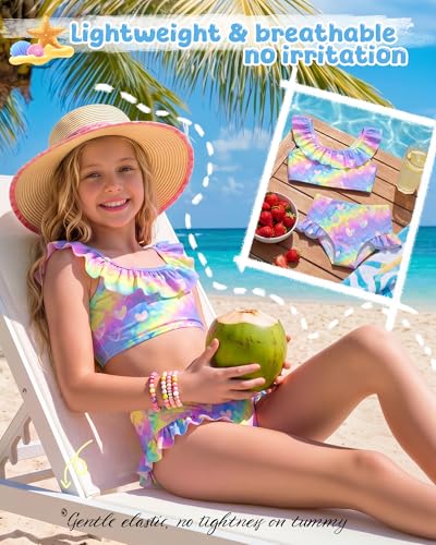 Image of Xaatren Toddler Girl Swimsuits 2 Piece Kids Ruffle Trim Bathing Suit with Adjustable Strap Summer Cute Tankini for 2-8 Years