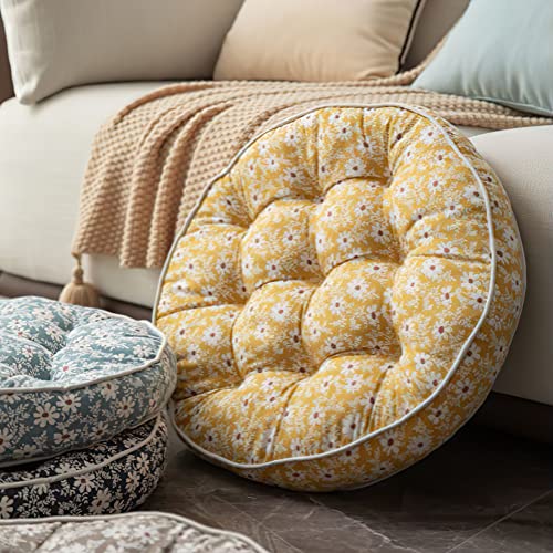 Vctops Floral Print Large Floor Pillows Farmhouse Round Tufted Chair Cushion Ultra Soft Comfy Seat Cushion Meditation Cushion For Yoga Living Room Sofa Balcony (Yellow,24"X24") #TOP1