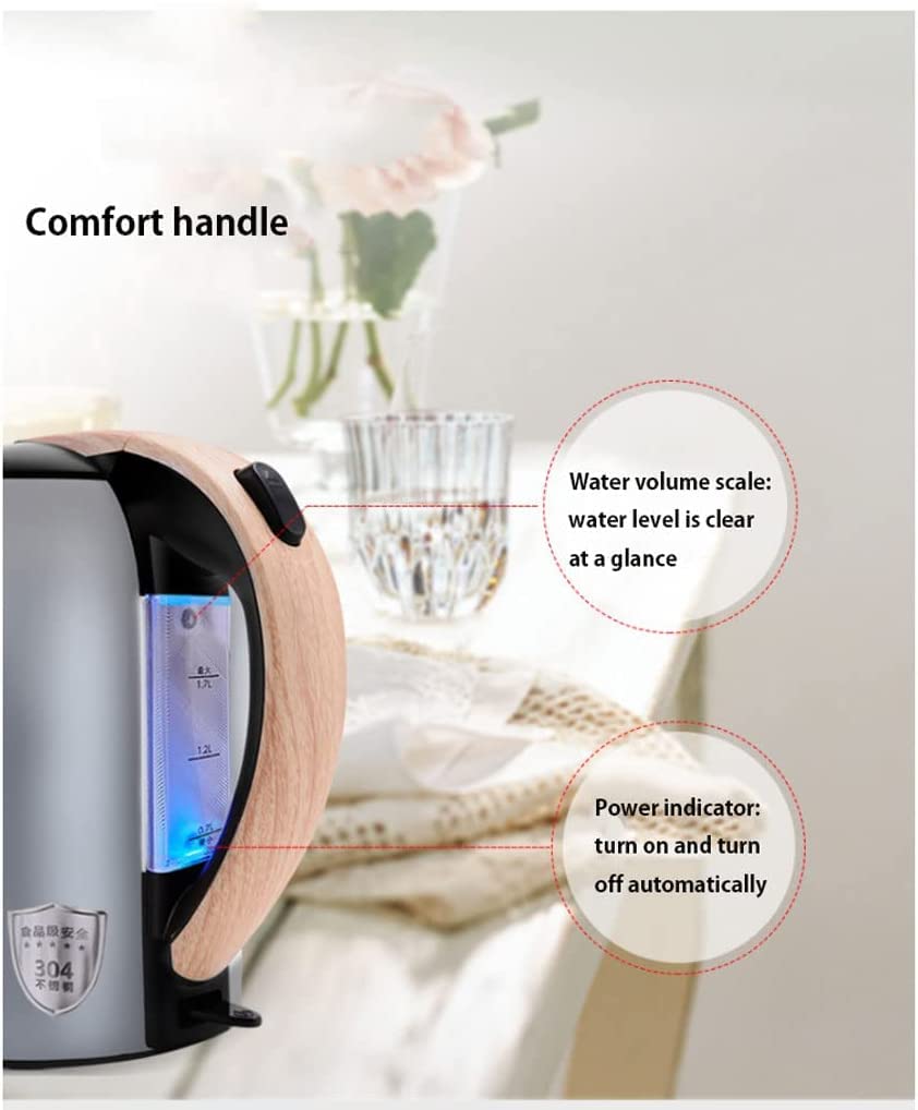 Bollitore elettrico, bollitore elettrico senza fili, a cottura rapida, bollitore per acqua calda in acciaio inox da 1,7 l, con spegnimento automatico, facile da usare