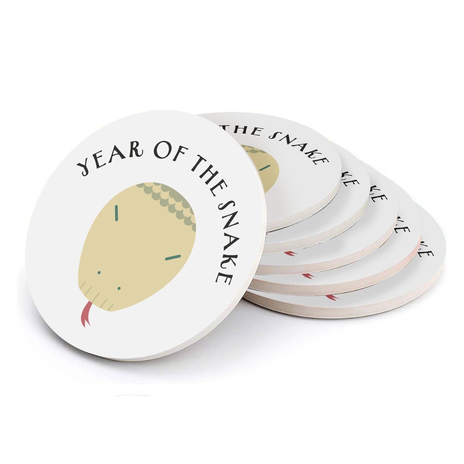 Sous-verre ronds en céramique anti-tache - Set de 6 dessous de verre zodiaque serpent 108 mm