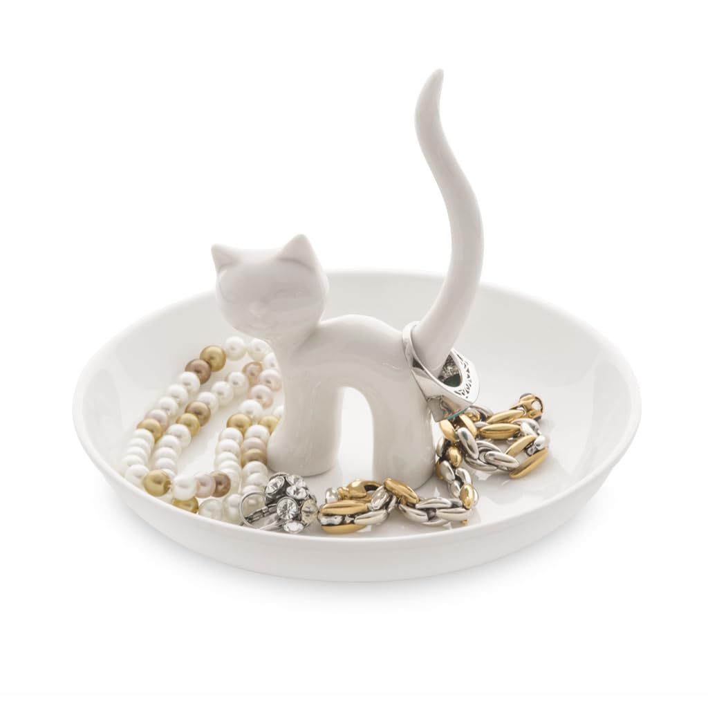 Balvi White - Gatto Xl Ceramic Ring Holder. Rings And Jewellery Tray. Made Of Ceramic. Cat Shape.