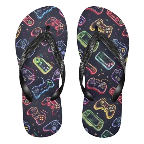 ALAZA Fluorescent Gaming Console Flip Flops for Women Fashion Beach Slippers Comfort Mens Flip Flops Non-Slip Rubber Shower Slippers Sandal for Hotel Travel Sport,XS