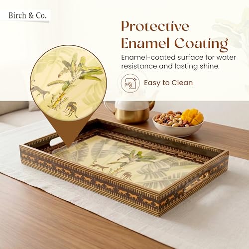 Image of Birch & Co. Wooden Tray Set for Serving - Trays Set of 3 - Elegant Rectangular Trays Large with Easy-Grip Handles, Multipurpose Kitchen, Dining & Home Decor Organize, Pantheredit