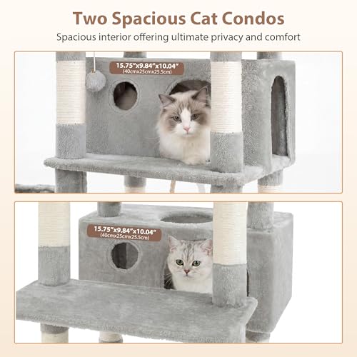Gitelsnour Cat Tree for Indoor Cats Large Adult, 74" Cat Tower with 3 Big Platforms, 2 Baskets, 2 Condos, Multi-Level Cat Scratching Posts, Light Gray GCT030W by Gitelsnour - Image 3
