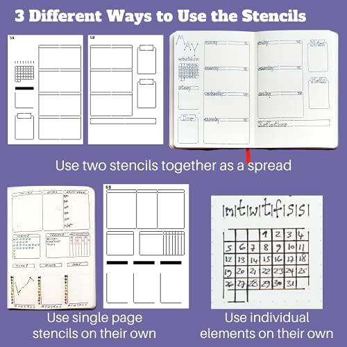 Speedy Spreads Journal Stencils (Weekly Layouts #2) - x6 Stencils for A5 Bullet Dot Grid Journal Notebook, Save Time on Full-Page Layouts, DIY Planner Templates for Productivity by Sunny Streak