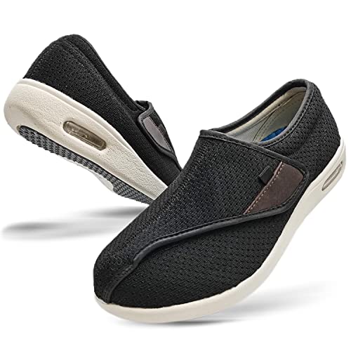 W&LESVAGO Women Extra Wide Width Diabetic Edema Shoes, Lightweight Breathable Adjustable Closure Walking Sneakers Easy On/Off(7#, Black)