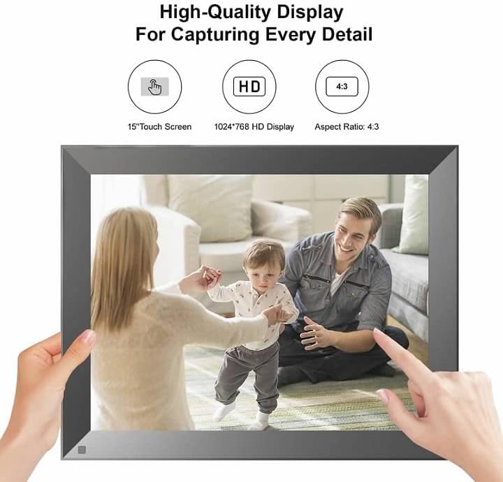 Miniatura 7 de Fullja Marco de fotos digital WiFi marco de fotos digital grande de 15 pulgadas de 32 GB de nube inteligente marco de fotos electrónico con pantalla