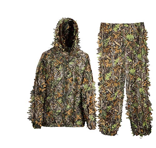 REKALEADER Ghillie Suit, Kids and Adult 3D Leafy Hooded Camouflage Clothing, Hunting Gear, Hunting Suit, Lightweight Camouflage Clothing for Jungle Hunting, Outdoor Game and Halloween (L Size)