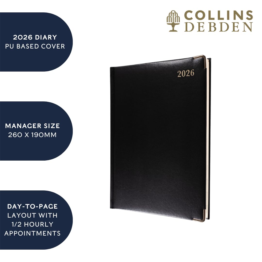 Collins - Classic - Manager 2026 12 mesi Calendario Anno Planner, Giorno per Pagina con Appuntamenti Diario - Nero (1200V.99-26)