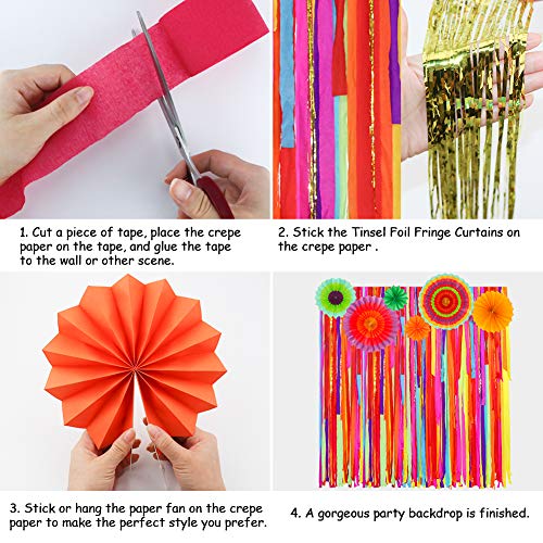 Mexican Fiesta Theme Party Backdrop With Fiesta Paper Fans, Mexican Fiesta Cinco De Mayo Party Decorations Streamer Backdrop For Fiesta Taco Party Wedding Bridal Baby Shower Birthday Party Supplies #TOP2