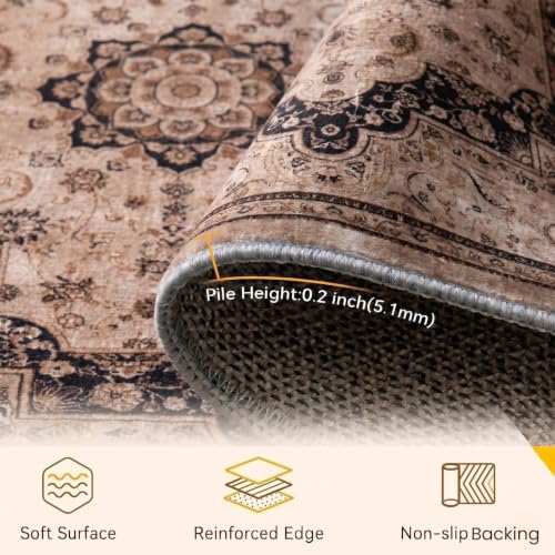 Image of Medallion Vintage Look Carpet for Living Room Bedroom Dining Room | Washable Area Rug with Non Slip TPR Backing | Modern Floor Carpet for Home(Design07-6x9 Feet)