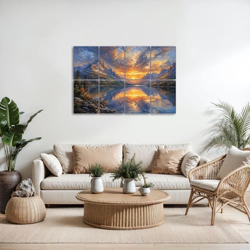 8 Pack de Paneles Acústicos Artísticos para Absorción de Sonido, Diseño de Lago Montañoso con Amanecer y Nubes, Paneles Decorativos Autoadhesivos para Estudios de Grabación en Casa 48"x32" miniatura 5