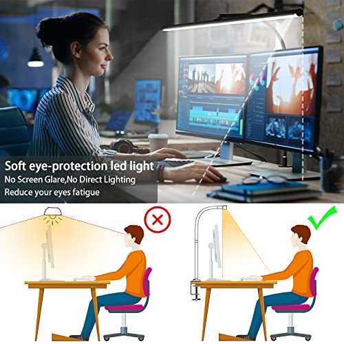 Riyuexin Led Desk Lamp, 30W Eye-Caring Architect Clamp Desk Lamps For Home Office, 37.4" Wide 2800Lm Brightest Led Workbench Desk Light 3 Modes 5 Brightness Lighting #TOP5
