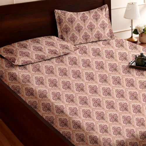 Image of Raymond Bedsheet 100% Cotton Feel Bedsheets 200 TC for Double Bed King Size (108 x108 Inch) with 2 Large Size Pillow Covers | Soft and Breathable | Wrinkle-Free | Premium Printed Design Royal Maroon