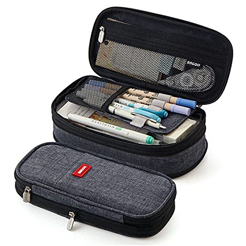 Kiboule Estojo Escolar De Grande Capacidade, Papelaria, Bolso Com Zíper, Armazenamento De Escritório, Bolso De Armazenamento Multicamadas Cinza