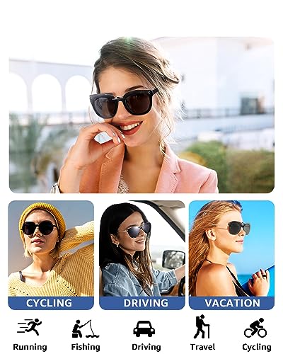 Xfeel Black Polarized Clip On Sunglasses Over Prescription Glasses for Women Men, Fit Over Eyeglasses Trendy Shades4