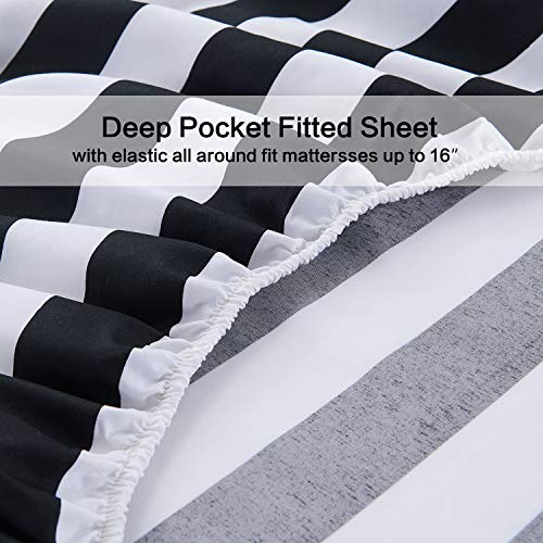 Best Season Queen Size Stripe Sheet Set-4 Piece Super Soft Microfiber Bedding-Deep Pocket, Stain, Fade & Wrinkle Resistant(Black&White) #TOP7