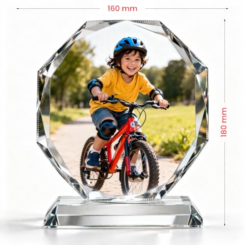 Image of Rangoli Personalized Crystal Photo Frame 18 x 16 cm (180 x 160 mm) Premium Glass Picture Frame with Stand Custom Photo Gift for Home Decor. D-9