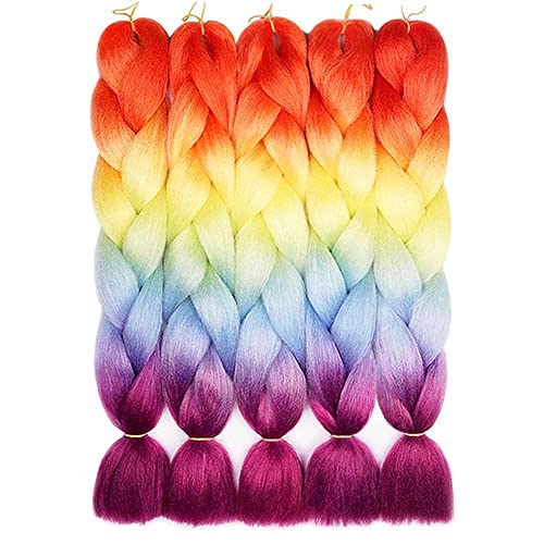 Aidusa Braiding Hair Ombre Braiding Hair Synthetic Colorful Braiding Hair 4 Tone For Women Rainbow Braiding Hair 5Pcs Twist Crochet Braids 5Pcs Hair Extensions 24 Inch 100G (#60 Rainbow Color) #TOP1