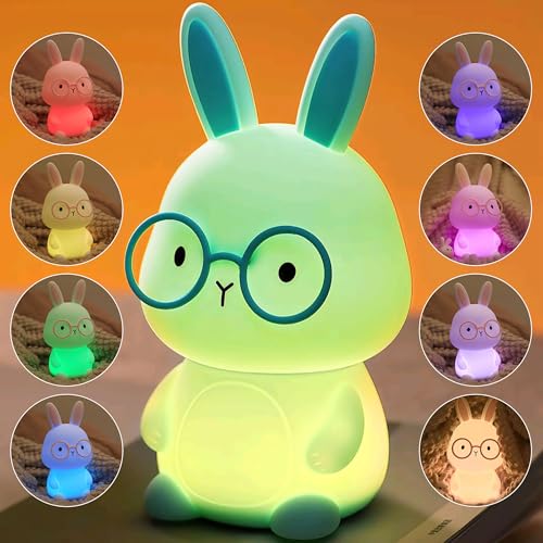 Image of FAMIDUO Bunny Night Light, Squishy Silicone Touch Rabbit Lamp for Kids Baby | Color Changing LED RGB Nursery Lamp, 3-Level Dimmable with 30Min Timer Auto-off. Xmas Easter Gift for Kids, Baby Room Decor