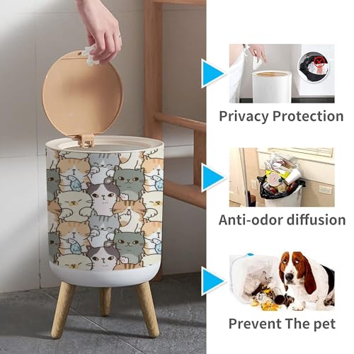 Image of Small Trash Can with Lid for Bathroom Kitchen Office Diaper Seamless Pattern Cute Cartoon Cat Bedroom Garbage Trash Bin Dog Proof Waste Basket Cute Decorative