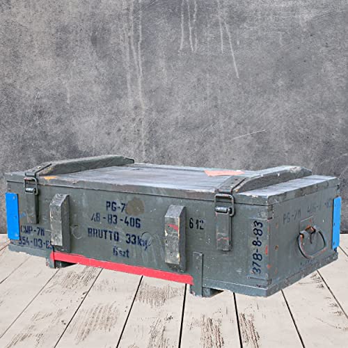 Vintage Möbel 24 GmbH Baúl de munición grande tipo PG-7 de madera de colores, 80 x 42 x 24 cm – Baúl militar para...