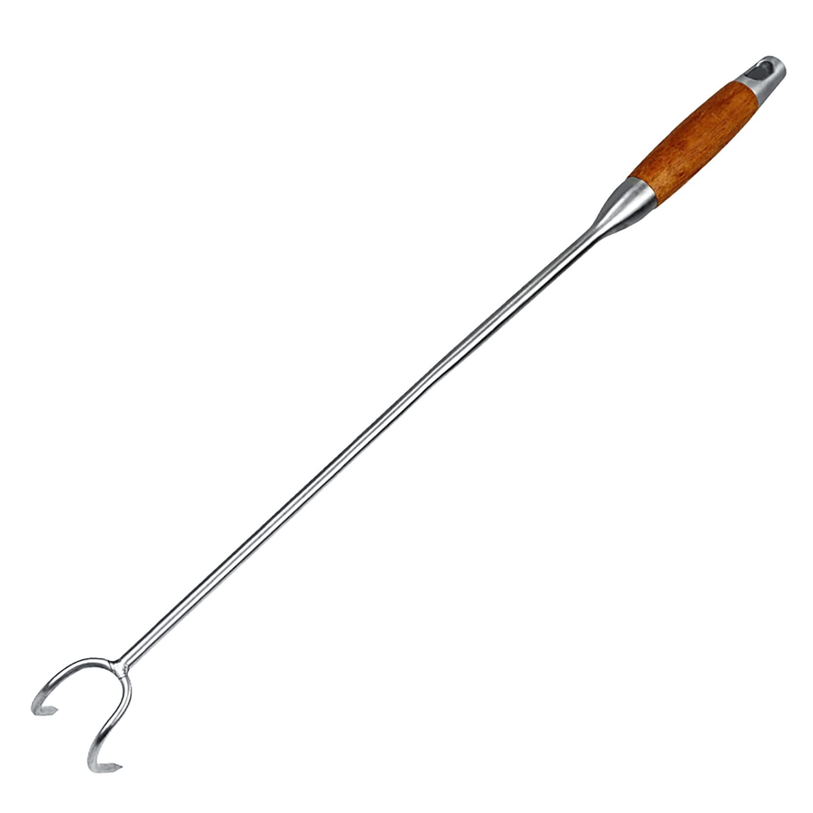 UPTALY 1 pcs 24 inch Pigtail Food Flipper, with Double Hooks, Thickened SUS430 Stainless Steel, Extra Long Meat Turner, with Rose Wood Handle, Heavy Duty BBQ Meat Hooks, Large Sized Turkey Fryer Hook