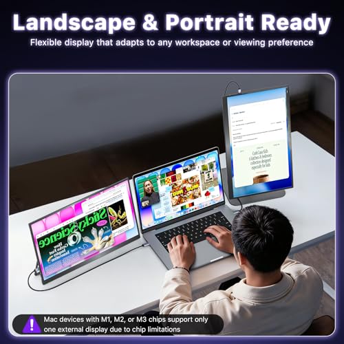 Image of VisionOwl Portable Monitor 18.5 Inch 2K QHD 120Hz Second Screen, USB-C HDMI HDR Travel Monitor for Laptop PC MacBook PS5 Xbox, VESA Mountable, with Speakers, Built-in Kickstand