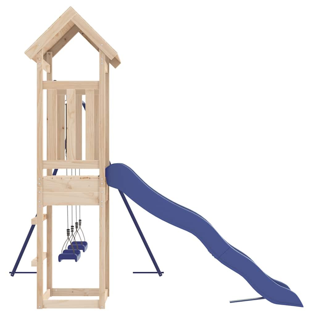 Wieża do zabawy, lite drewno sosnowe ze zjeżdżalnią falistą, podwójna huśtawka, piaskownica, platforma 90 cm, zabawka ogrodowa do ogrodu, na podwórko, taras, plac zabaw dla dzieci w wieku od