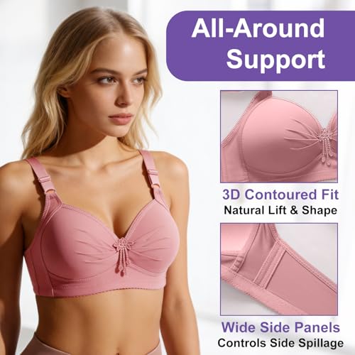 ZUIMEIHQH 3 Pack Wireless Bras for Women, Bralettes for Women Full Coverage Support Comfort Bras with Light Push Up Soft Breathable Plus Size for Everyday Wear Work Home Sleep (UK, Cup & Band, 38, C) - Image 3
