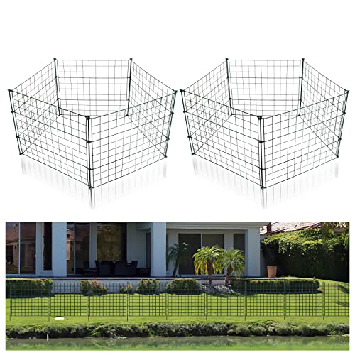 Joparri Clôture de jardin Clôture d'étang, 22 pièces Set Clôture d'étang, Enclos libre, Clôture à emboîter Grille métallique - 10 éléments de clôture 12 tiges de fixation (Droite)