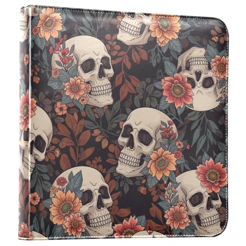 Álbum de fotos de cuero sintético PU con diseño de calaveras, flores y hojas, para álbumes DIY autoadhesivos, 40 páginas de 8x10 pulgadas, encuadernación de 3 anillas, para parejas, bodas, aniversarios y viajes miniatura 1