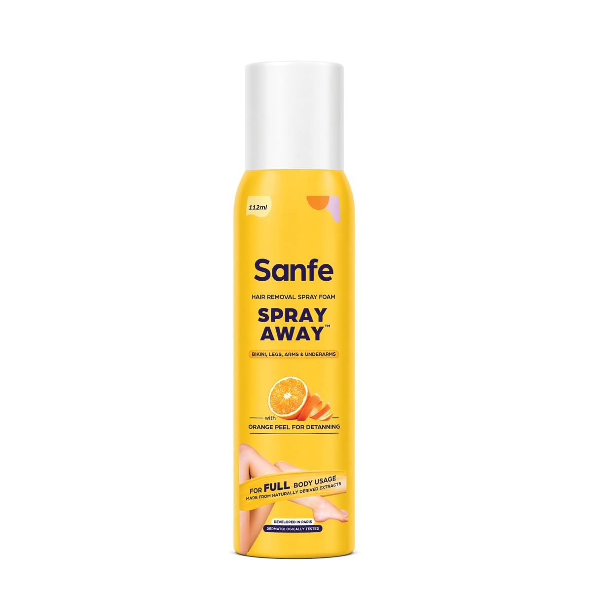 Sanfe Painless & Detan Hair Removal Spray Cream - 112ml | For Chest, Legs, Arms & UnderArm | Removes Hair in 10 Minutes with Skin Detan | Orange Peel, Aloevera, Vitamin E & Niacinamide-picture-23