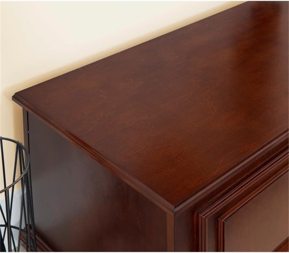 Pemberly Row Contemporary MDF Rubberwood Chest, Cherry Finish, 40.5" w x 16.75" d x 18" h, Decorative Molding, Bun Feet, Lined Storage, Child Safe Hinges, Living Room Accent Furniture