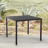 Puntogen 35.5' Square Outdoor Dining Table for 4, Metal Patio Dining Table with Umbrella Hole for Garden, Backyard and Deck, Black