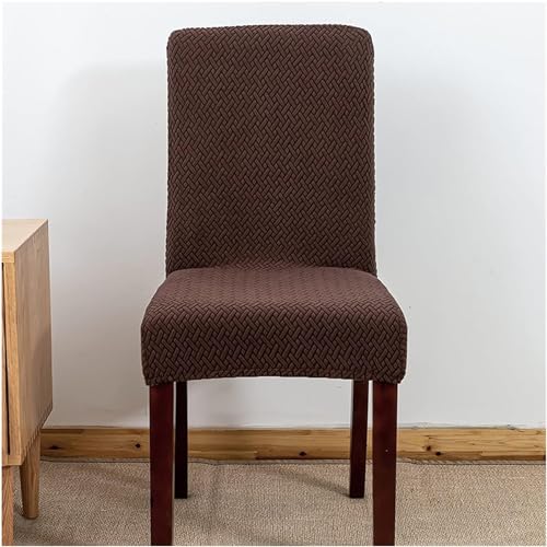Image of House of Quirk Elastic Jacquard Chair Cover Stretch Removable Washable Short Dining Chair Cover Protector Seat Slipcover (Pack of 6, Dark Brown)