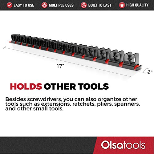 Olsa Tools Premium Wall Mount Screwdriver Organizer | Red Nylon + Black Clips | Holds 14 Screwdrivers