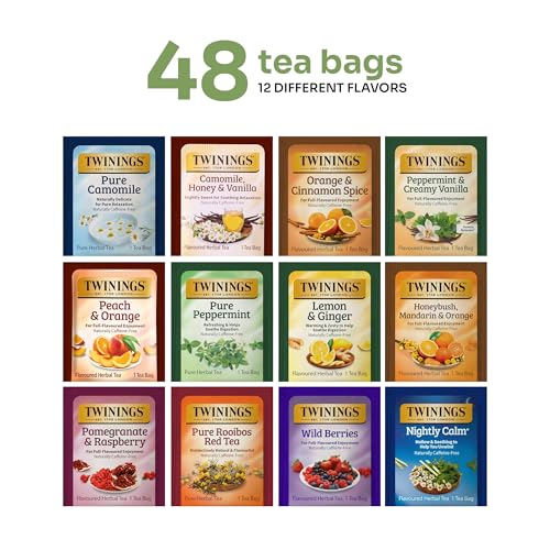 Image of Twinings 48 Tea Bags Herbal Variety Pack - 12 Herbal Flavors, Caffeine-Free, Individually Wrapped, Perfect Tea for Any Occasion