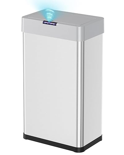 TLSUNNY Cubo de basura automático sin contacto con sensor de movimiento de 18.5 galones, contenedor inteligente de acero inoxidable cepillado, con