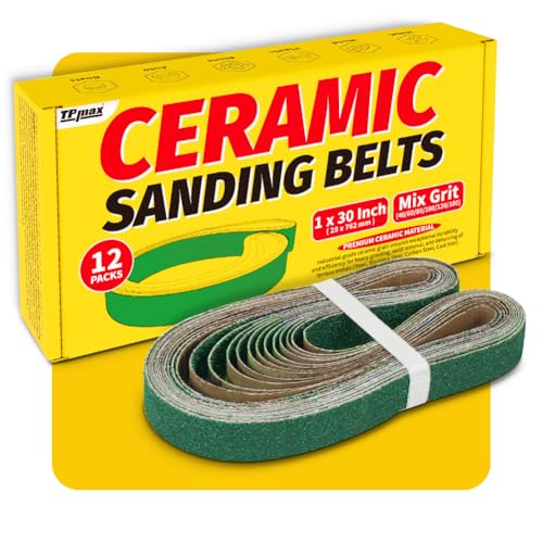 12 Pack 1 x 30 Inch Zirconia Ceramic Sanding Belts Kit – 40, 60, 80, 100, 120, 180 Grits Premium Metal Grinding Belts for Knife Sharpening, Stock Removal, and Bevel Work