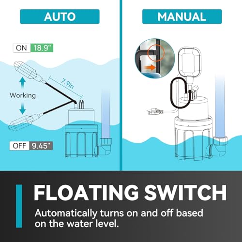 Image of Automatic Water Pump, 2250GPH Sump Pump Submersible Basement Portable Electric Utility Water Pump Removal for Pool Draining Basement Hot Tubs Garden Pool Cover Pond, Deep blue