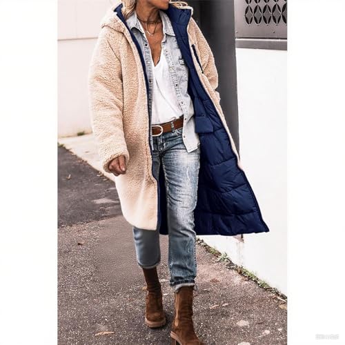 Manteau long bouffant réversible avec capuche fermeture éclair vêtement chaud - 3