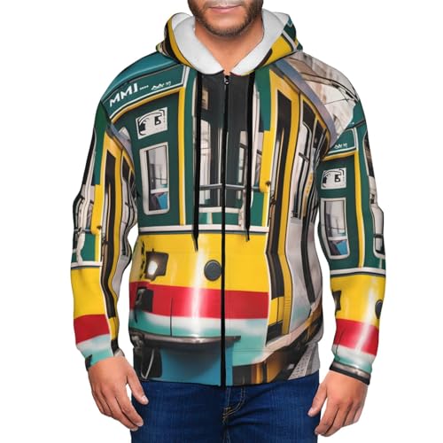 Pull à capuche décontracté homme Lisbonne Tram imprimé zippé - 6