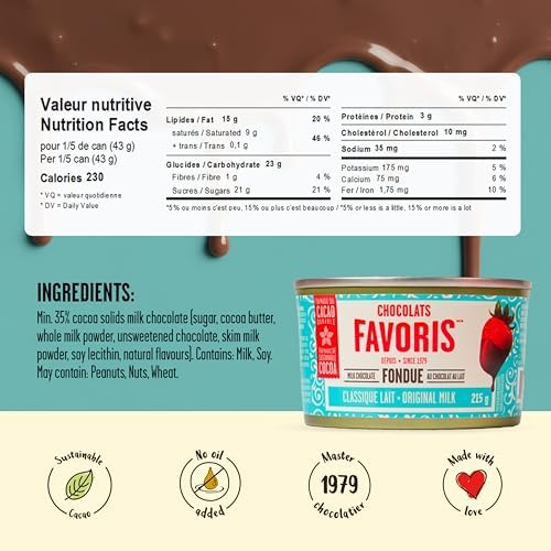 Chocolats Favoris Chocolate Fondue – Classic Milk Chocolate - Small Sharing Can (215 g) – Ready in 15 Minutes | Smooth & Creamy Sustainable Cacao | Made in Canada - 1