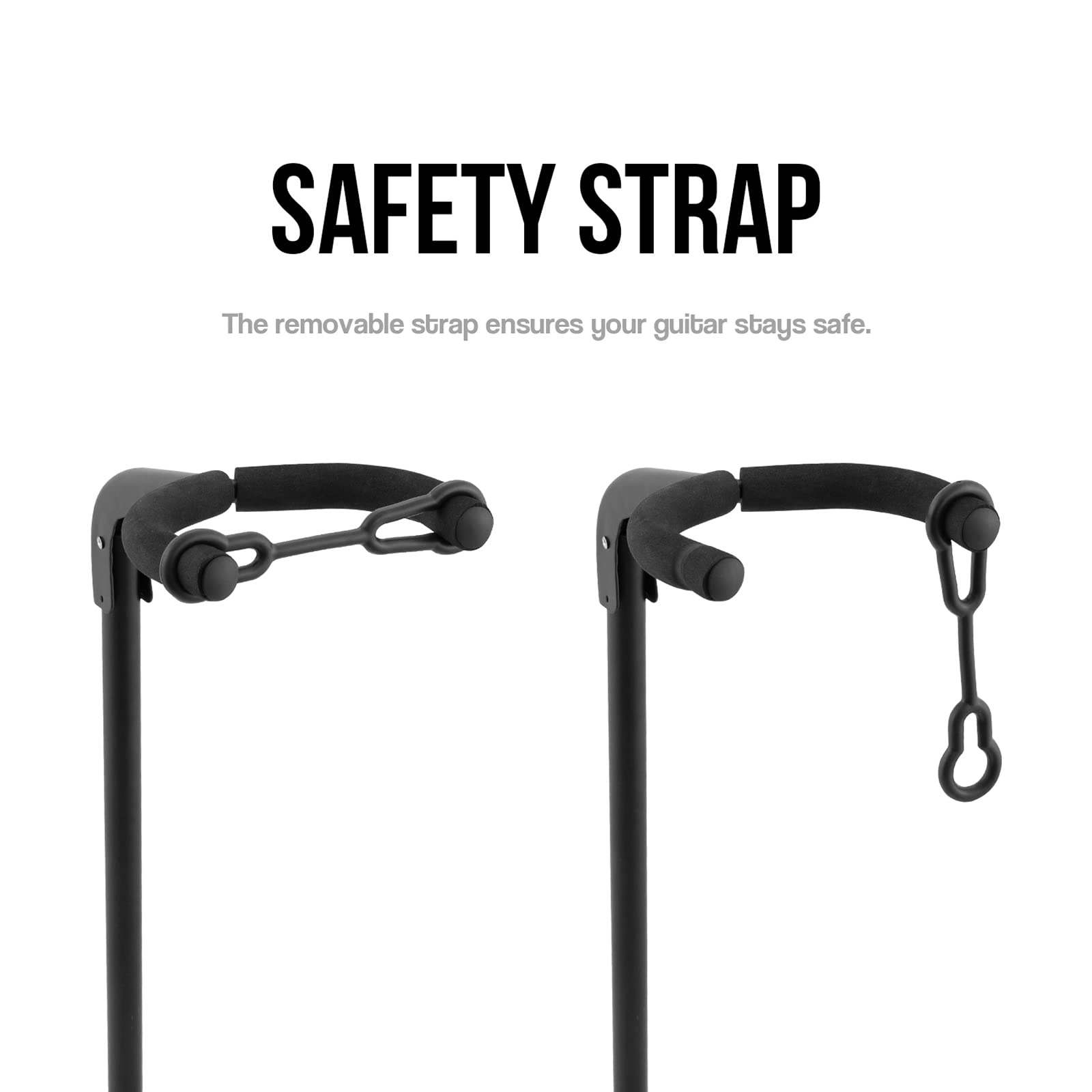 Tiger Support de guitare acoustique portable pliable avec support de manche Noir | Support avec base trépied, sangle sécurité & mousse, adapté guitare acoustique, stable et portable