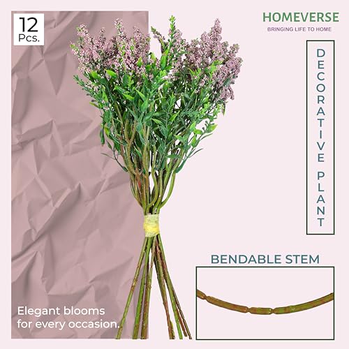 Image of HOMEVERSE Fresh Lavender 12Pcs Lavender Fake Plant 14Inch Height Bouquet, Green Stems Bundled for Decorative Items for Diwali, Home, Room, Office, Bedroom, Anniversary, Deepawali (Light Purple)