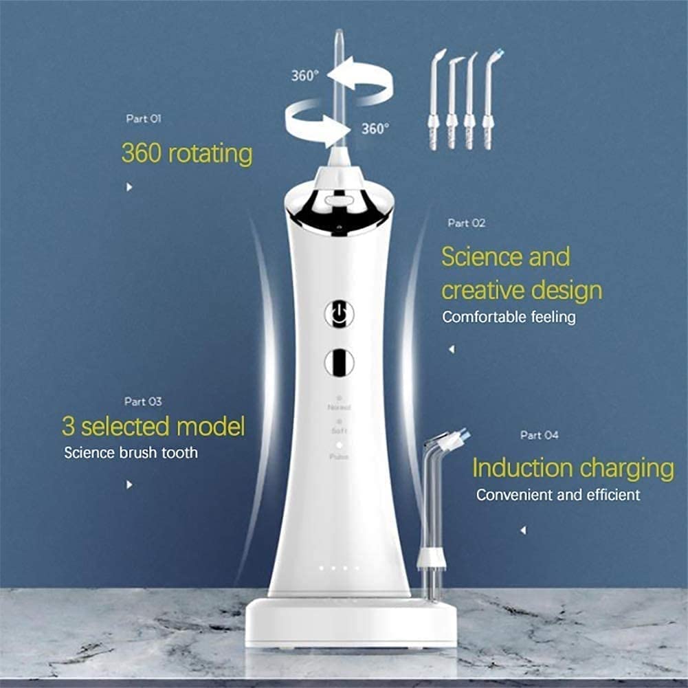 GeRRiT Water Flosser Irrigatore Orale Dentale Senza Fili Professionale - Idropulsore Portatile e Ricaricabile Impermeabile a 4 modalità for la casa e i Viaggi, apparecchi ortodontici e Cura dei Ponti