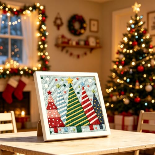 Image of BEUNITONE Punch Needle Kit for Beginners Adults - Christmas Grove Design