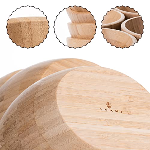 Avami Bamboo Collection Wood Salad Serving Bowl 6.4 Inches Set Of 4 Eco-Friendly And Perfect For Salad, Food, Vegetables And Fruit. #TOP3